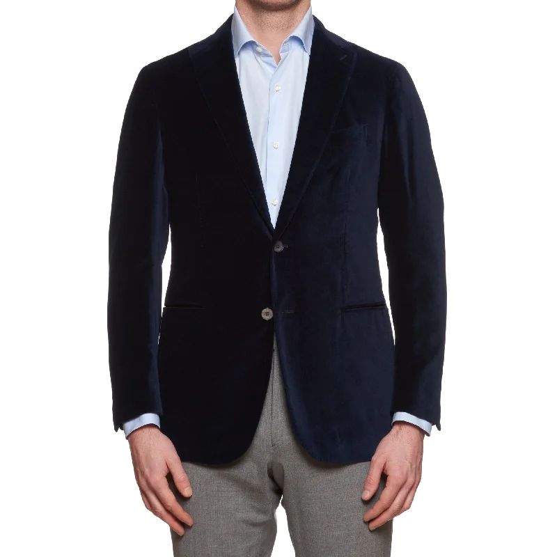 STILE LATINO Napoli Navy Blue Velvet Cotton Peak Lapel Jacket EU 48 NEW US 38 Sporty Men's Athleisure 