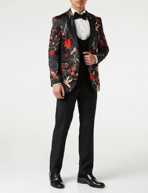 TUXEDO BLACK RED FLORAL BLAZER Casual Men's Japanese 