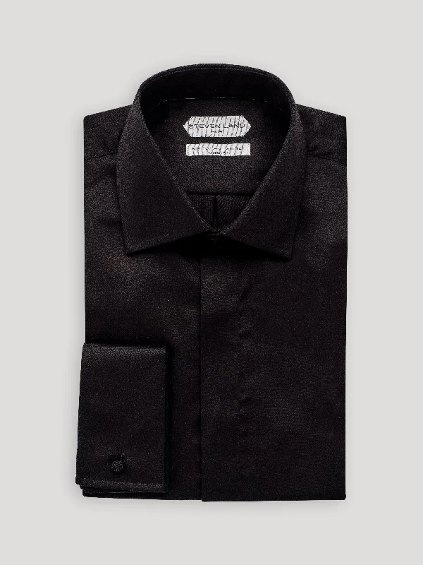 The Opulence Dress Shirt | Elite Collection | French Cuff | Double Woven Cotton | Black Refined Men's Velvet