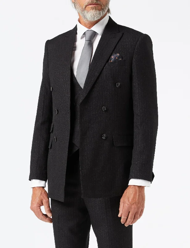 BLACK DOUBLE BREASTED PINSTRIPE JACKET & WAISTCOAT Cozy Men's Winter