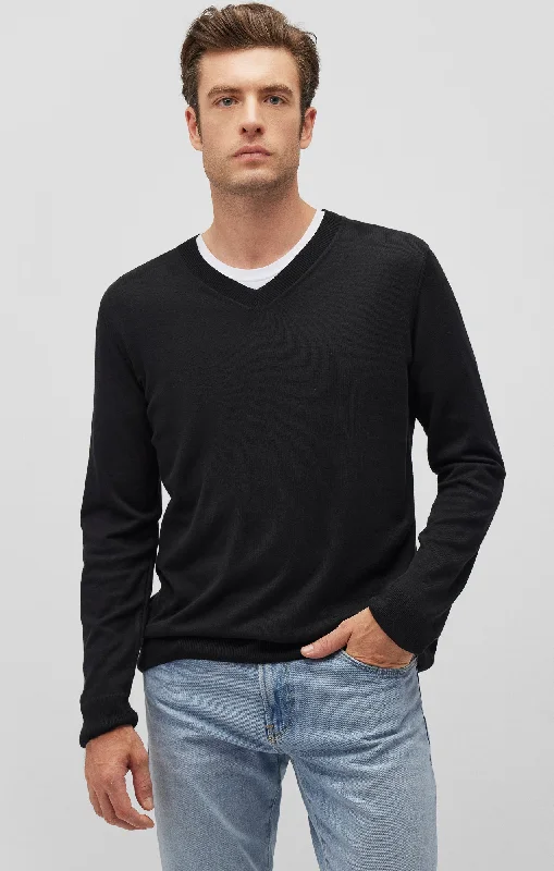 V-NECK SWEATER IN BLACK Sharp Men's Italian