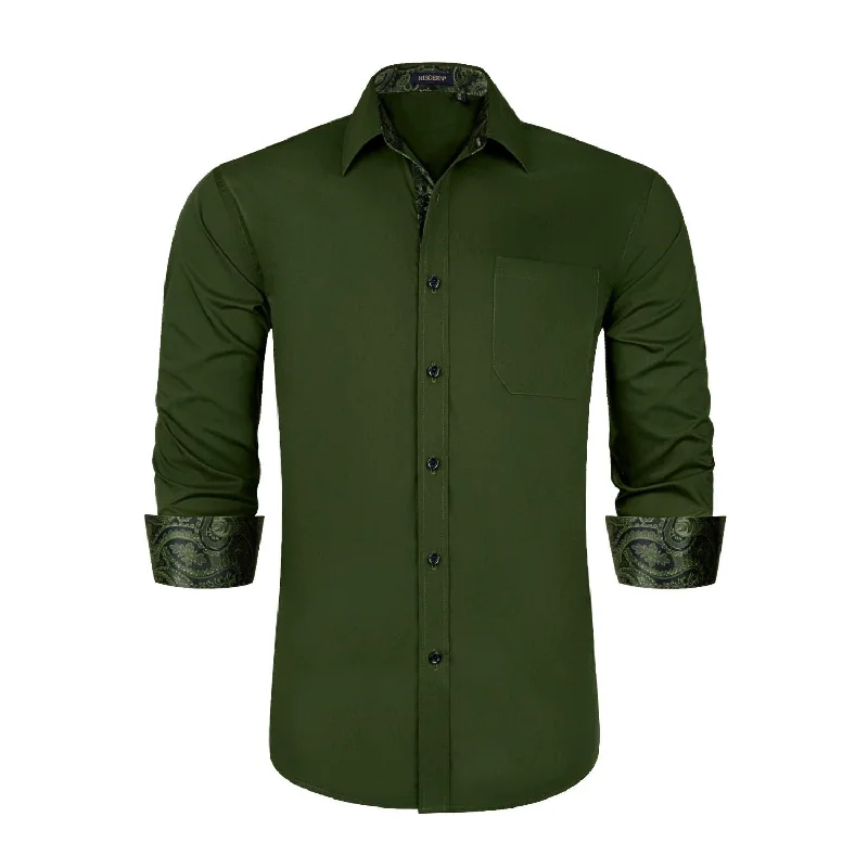 Men's Patchwork Dress Shirt with Pocket - GREEN/ARMY GREEN Gym