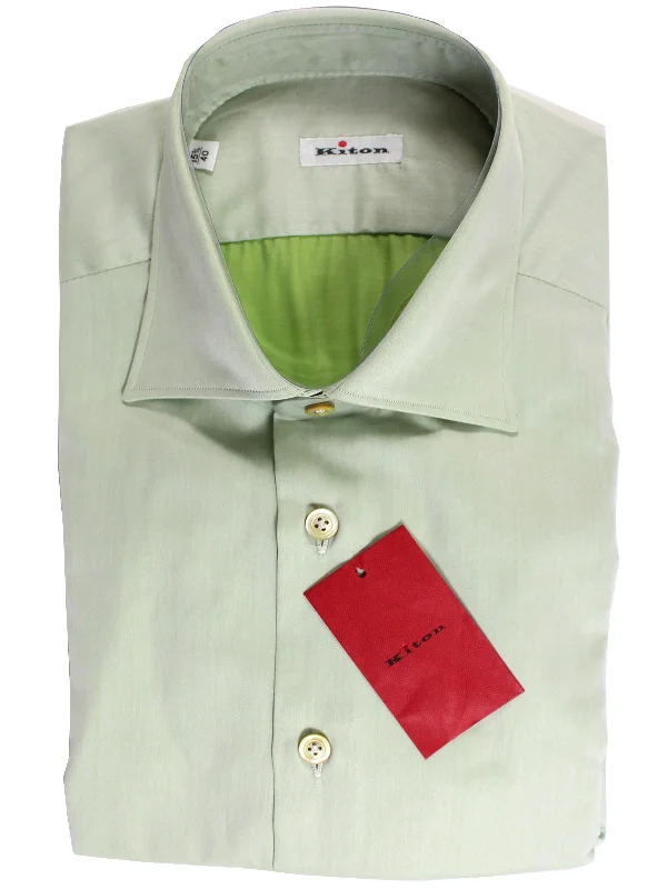 Kiton Dress Shirt Light Green - Spread Collar 37 - 14 1/2 REDUCED - SALE Dynamic Men's Glow