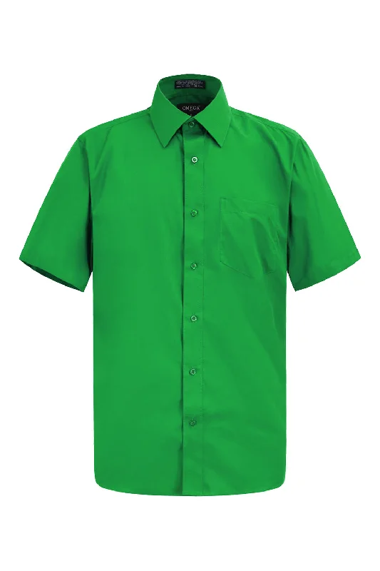 Men's Regular Fit Short Sleeve Solid Color Dress Shirts (Green) Traditional Men's Country