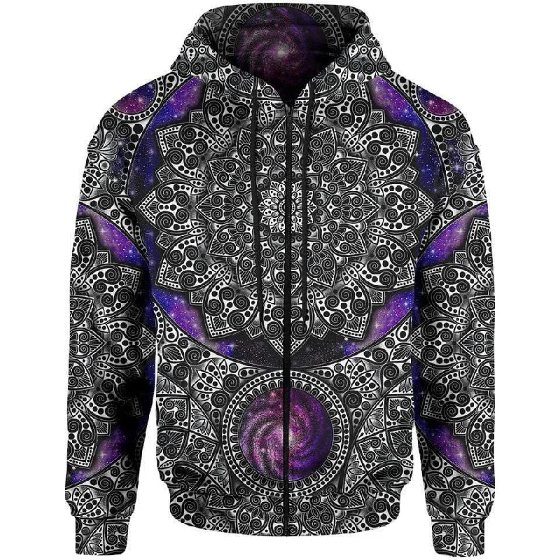 Galaxy Mandala Zip Hoodie Sleek Men's Contemporary 