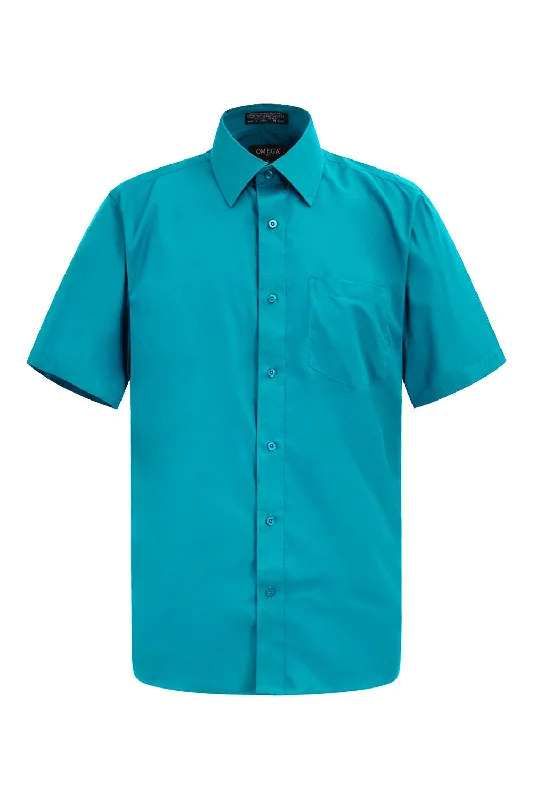 Men's Regular Fit Short Sleeve Solid Color Dress Shirts (Turquoise) Modern Men's 