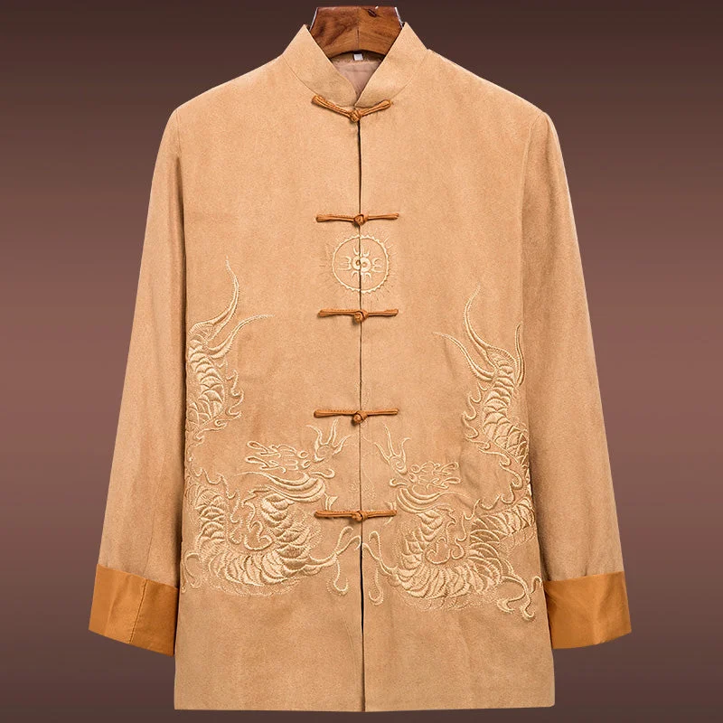 Dragon Embroidery Chamois Leather Chinese Jacket Laid