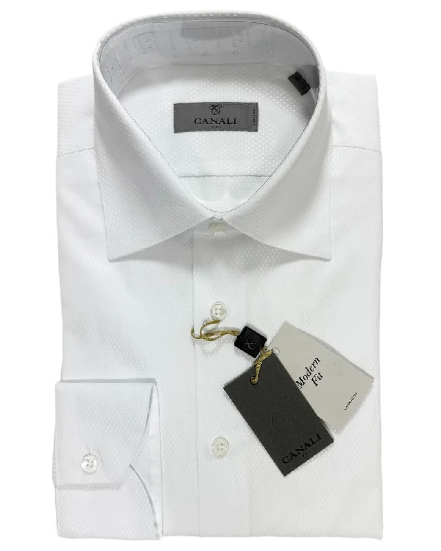 Canali Evening Shirt White - Modern Fit 40 - 15 3/4 Casual Men's Loose