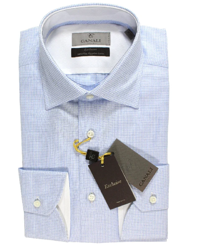 Canali Dress Shirt White Blue Navy Pattern Exclusive Collection - Modern Fit 40 - 15 3/4 SALE Polished Men's Satin