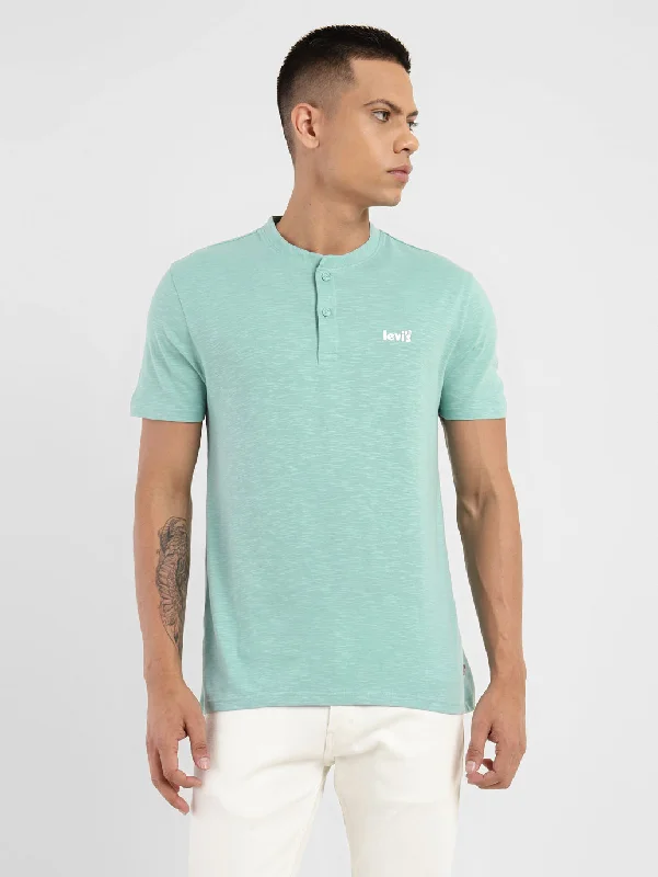 Men's Solid Henley Neck T-shirt Laid