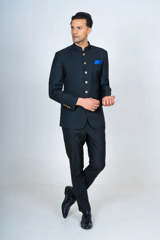 Black Bandhgala Top with Metal Buttons Refined Men's Classic 