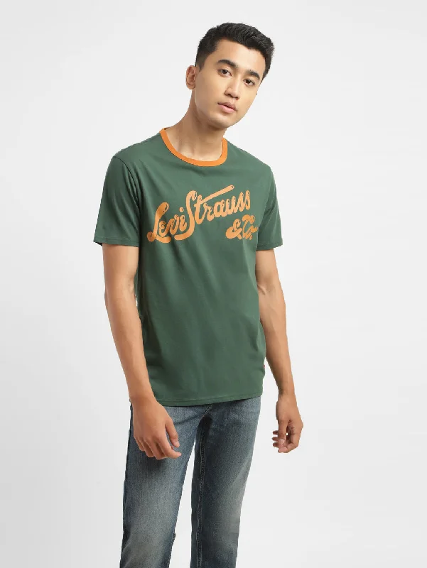 Men's Brand Logo Crew Neck T-shirt Polished Men's Silk