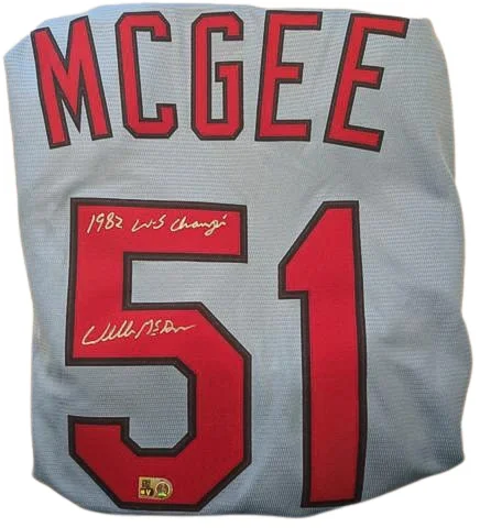 Willie McGee Autographed "1982 WS Champs" Blue Cardinals Replica Jersey Youthful Men's Pop