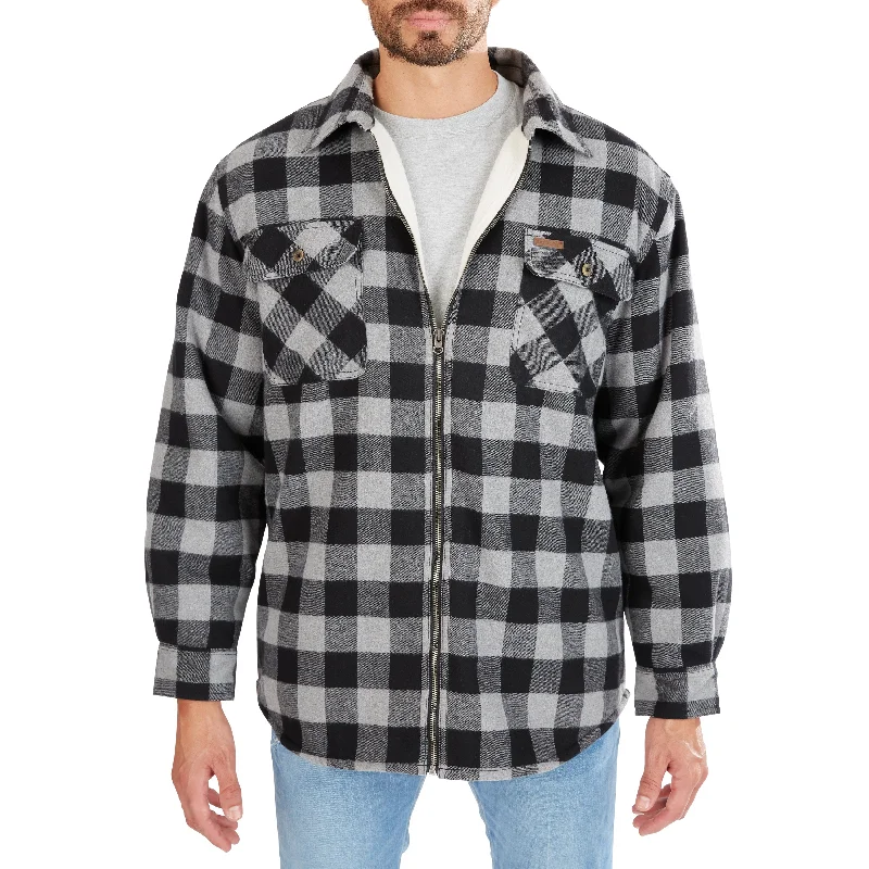 ZIP-FRONT SHERPA-LINED FLANNEL SHIRT JACKET Cclassic Men's Tweed