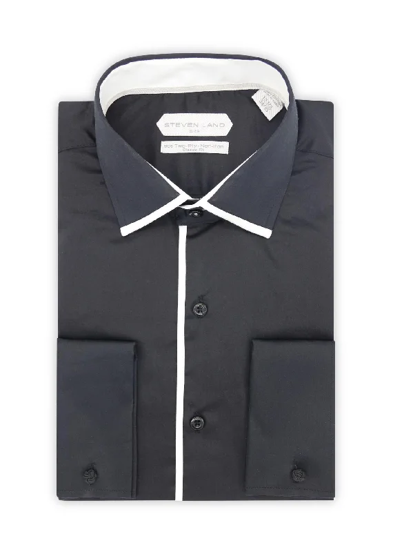 Steven Land Elite | Color-block Edge Trim Non Iron Dress Shirt | Black Confident Men's High