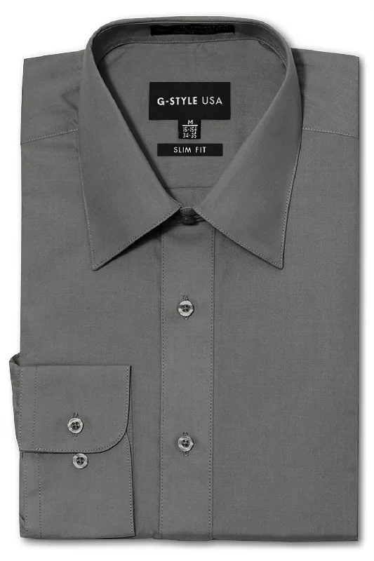 Men's Slim Fit Solid Color Dress Shirt (Charcoal) Sleek Men's Metallic