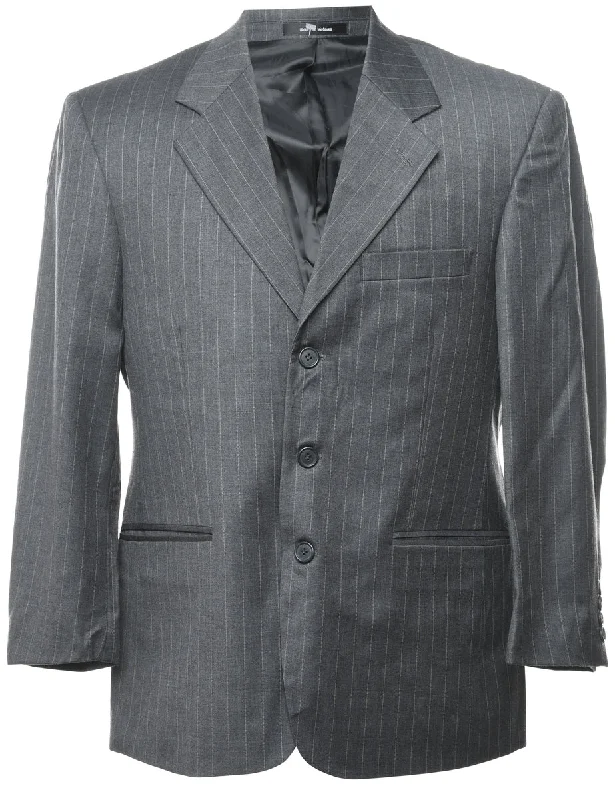 Striped Grey Classic Blazer - L Monochromatic All