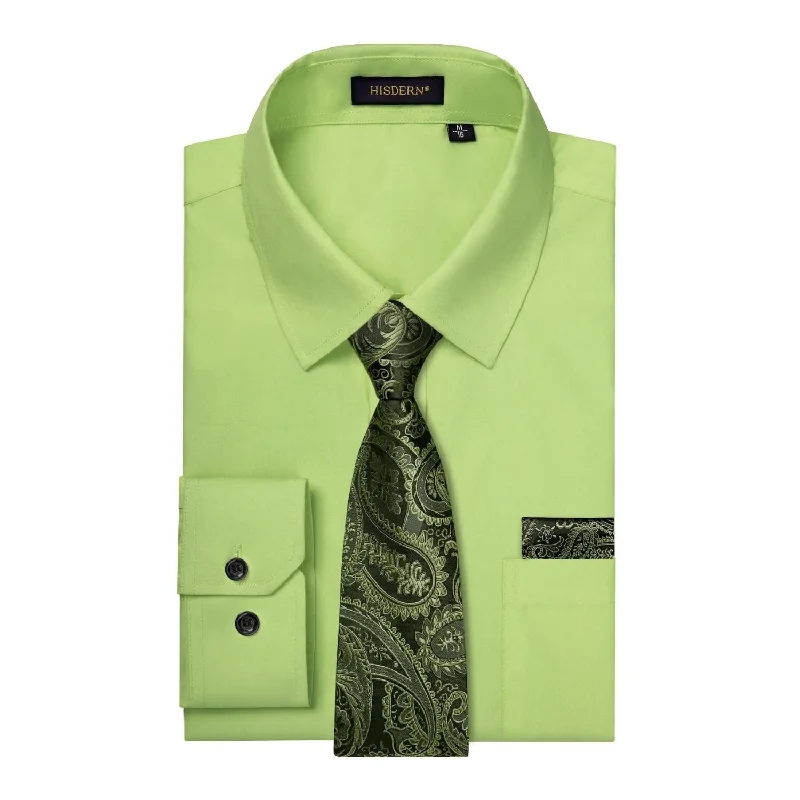 Men's Shirt with Tie Handkerchief Set - LIGHT GREEN/BLACK Bohemian Men's Free