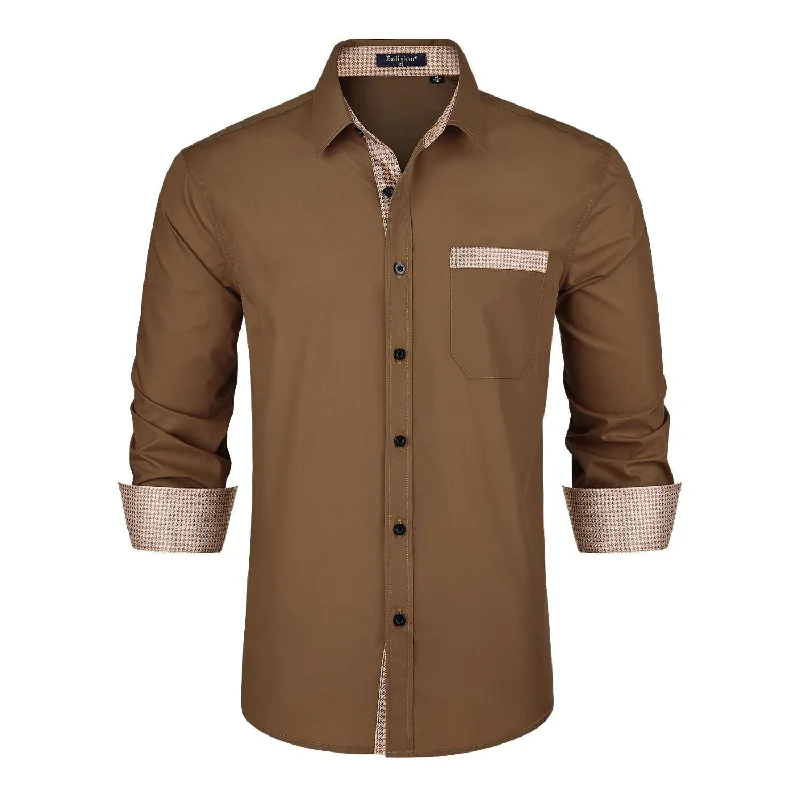 Casual Formal Shirt with Pocket - BROWN Stylish Men's Tropical 