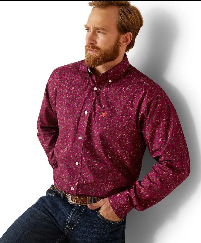 Ariat Men’s Magenta Wrinkle Free Vernell Shirt Streetwear Style