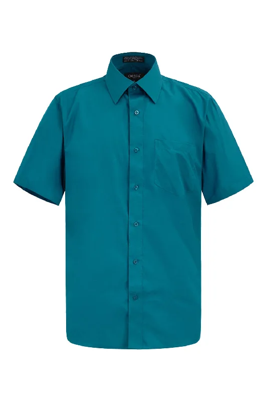 Men's Regular Fit Short Sleeve Solid Color Dress Shirts (Teal) Dynamic Men's High