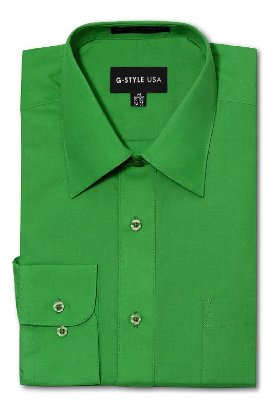 Men's Basic Solid Color Button Up Dress Shirt (Green) Unique Men's Upcycled