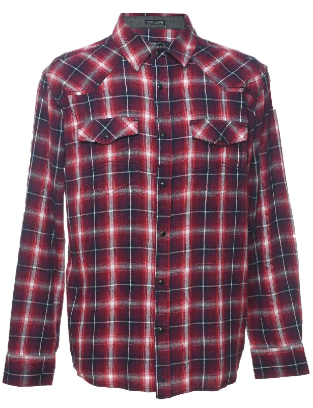 Long Sleeved Checked Flannel Shirt - L Youthful Men's Anime