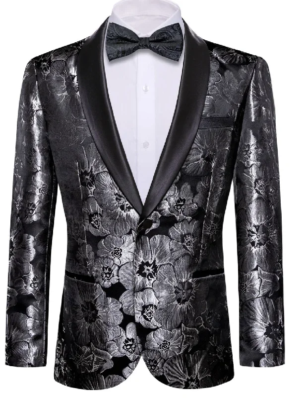 Men's Dress Party Black Floral Suit Jacket Slim One Button Stylish Blazer-XX-0040 Sharp Men's Italian