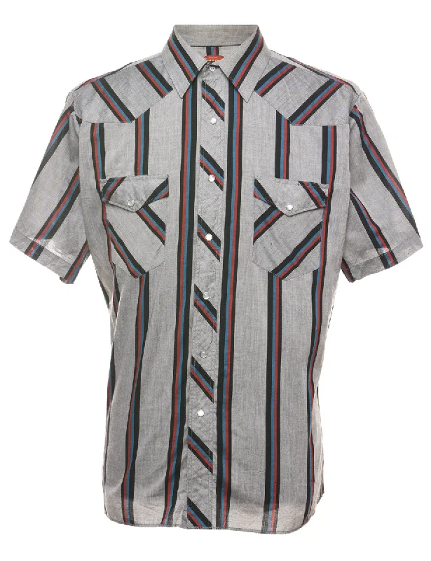 Striped Grey & Maroon Western Shirt - L Elegant Men's Cashmere