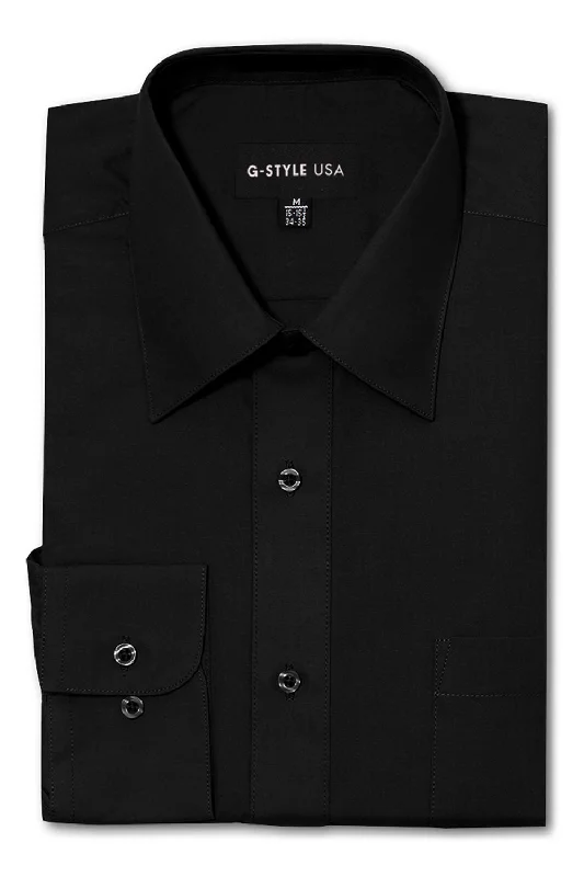 Men's Basic Solid Color Button Up Dress Shirt (Black) Bohemian Men's Free