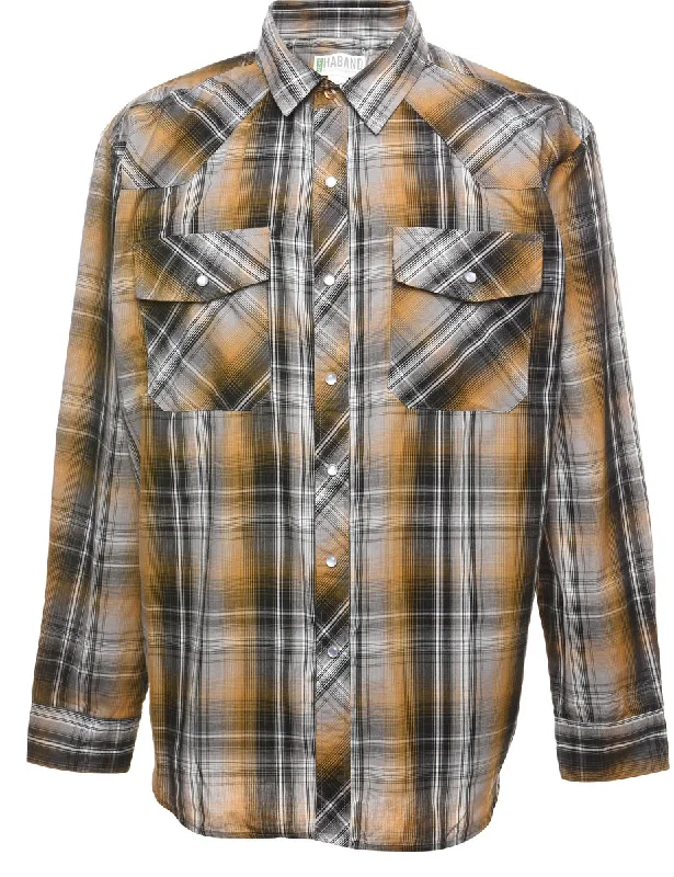 Long Sleeved Yellow & Grey Checked Western Shirt - L Gym