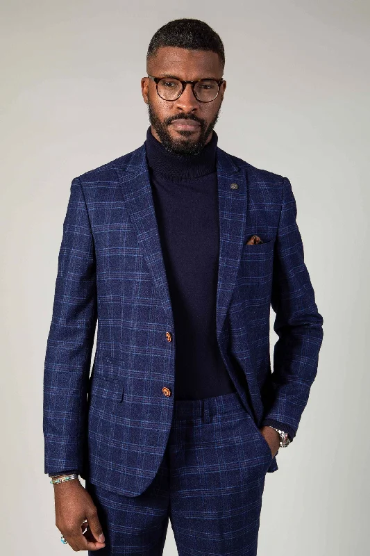 CHIGWELL - Blue Tweed Check Blazer Modern Men's Geometric