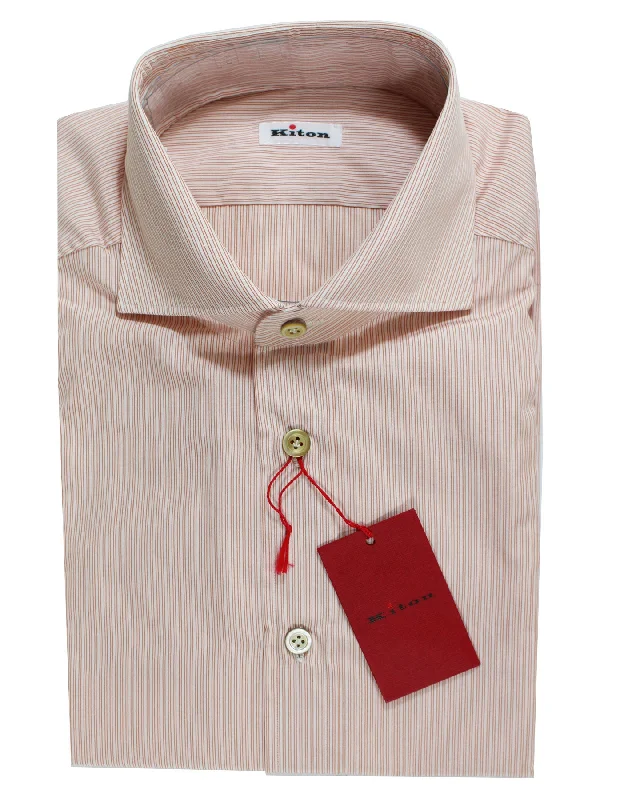 Kiton Dress Shirt Orange Stripes 41 - 16 SALE Refined Men's European