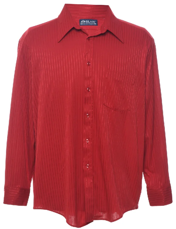 Long Sleeved Red Striped Shirt - XL Polished Men's Silk