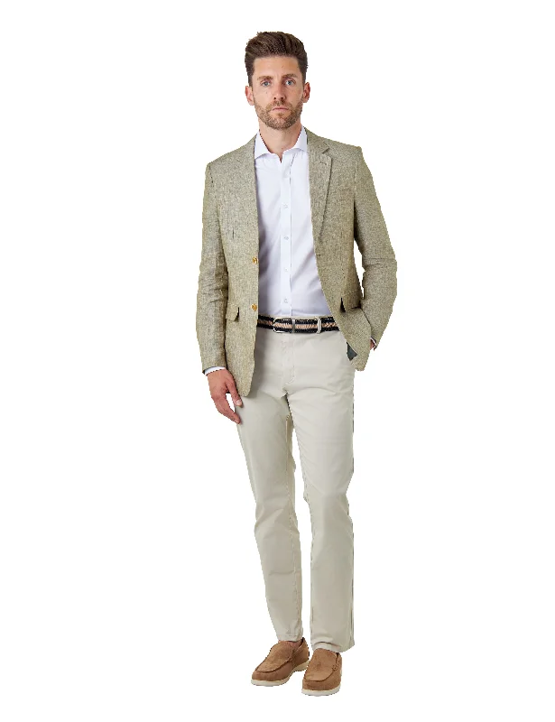 LEWIS - Sage Green Linen Tailored Fit Summer Suit Blazer Relaxed Men's Beach