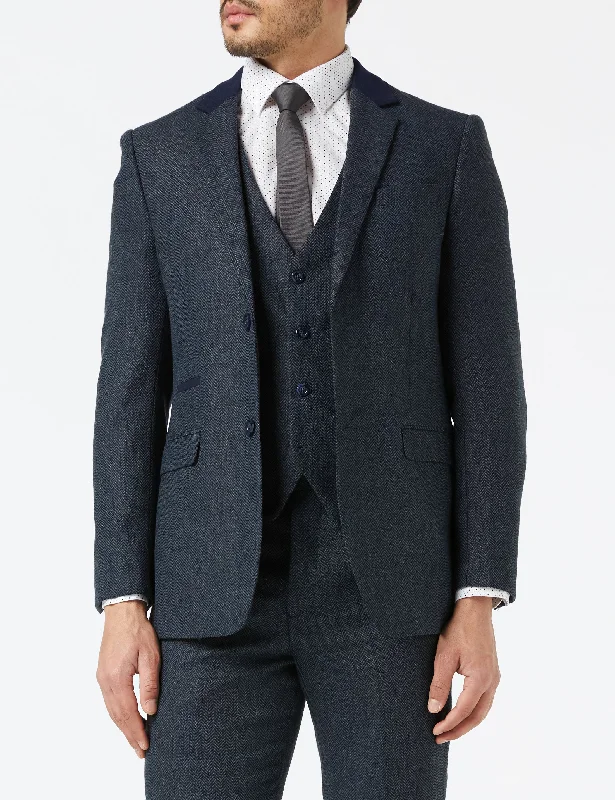 NAVY HERRINGBONE TWEED JACKET Bohemian Men's Free