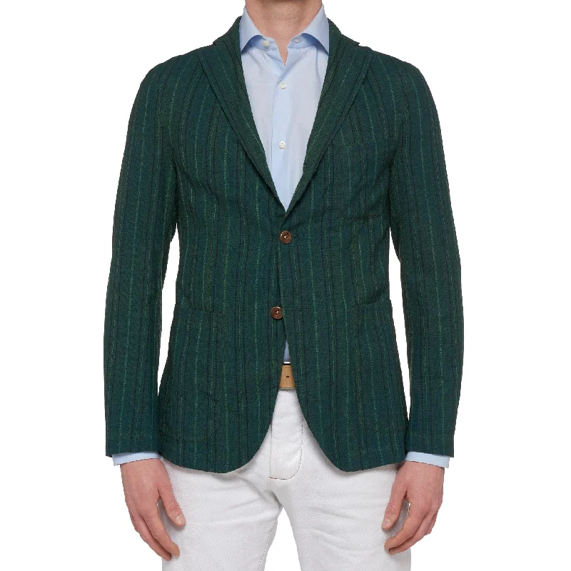 BOGLIOLI Galleria Green Striped Wool-Silk Unconstructed Jacket EU 48 NEW US 38 Artistic Men's Avant