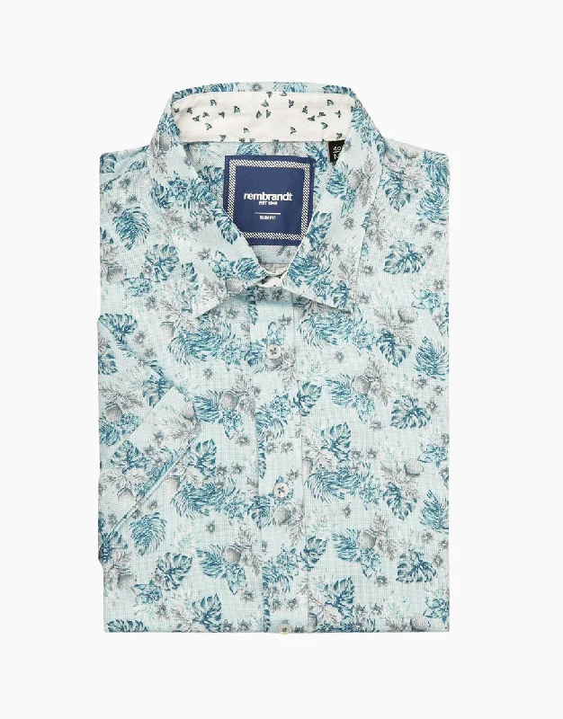 Waihi blue tropical short sleeve shirt Modern Men's Tech