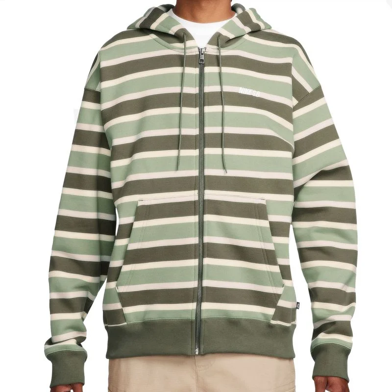 Nike SB Full Zip Striped Hoodie Coconut Milk/Oil Green/White Street