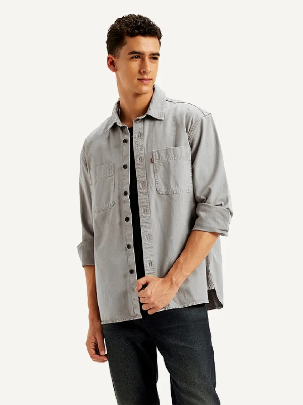 Men's Solid Straight Fit Denim Shirt Elegant Men's Cashmere