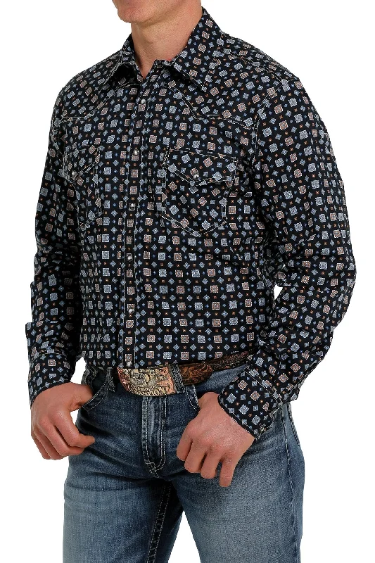 Cinch Men's Black/Blue/Orange Print Shirt Classic Men's Pin