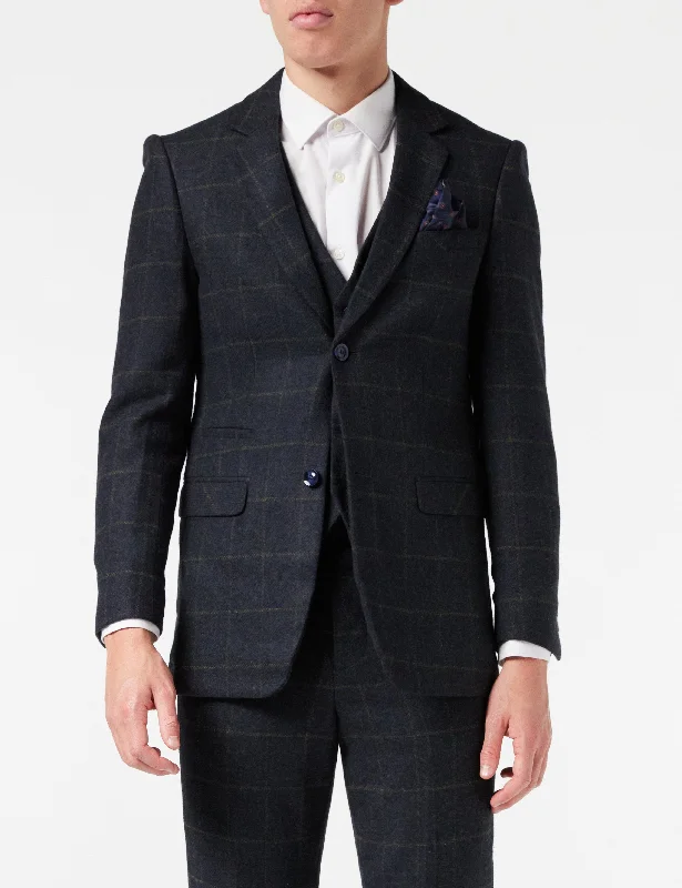 TWEED NAVY CHECK JACKET & WAISTCOAT Sleek Men's Metallic