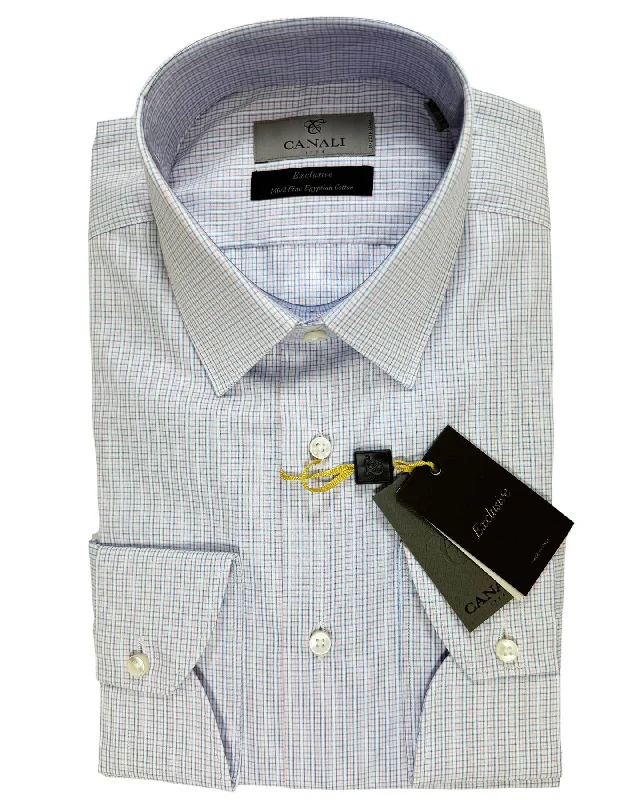 Canali Dress Shirt White Pink Blue Check - Exclusive Collection 40 - 15 3/4 Unique Men's Upcycled