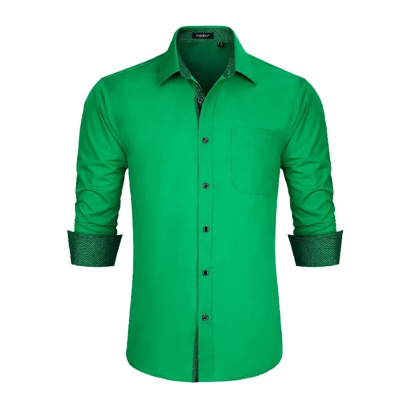 Men's Patchwork Dress Shirt with Pocket - HUNTER GREEN Artistic Men's Avant