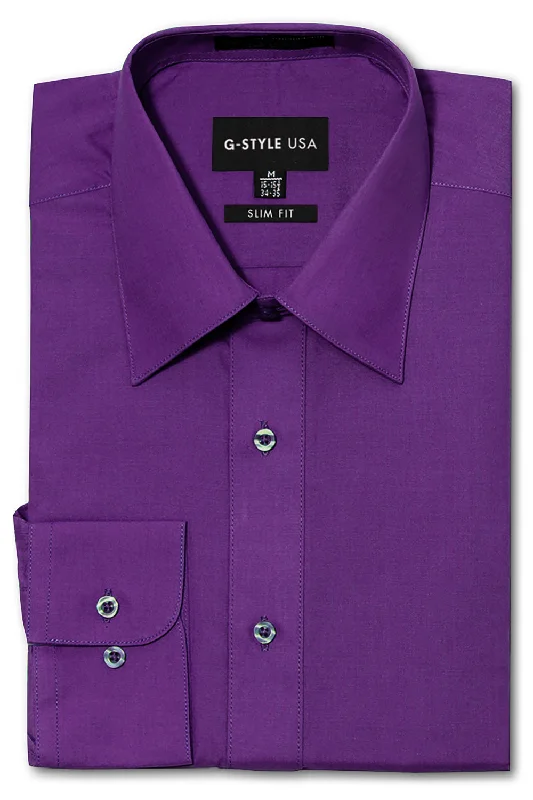 Men's Slim Fit Solid Color Dress Shirt (Purple) Vintage Men's 1970S Disco