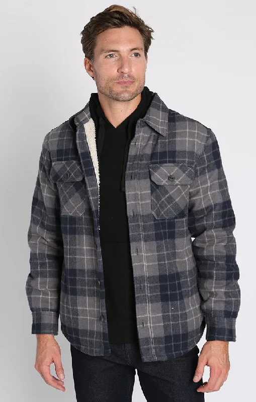 GREY NAVY PLAID FLANNEL