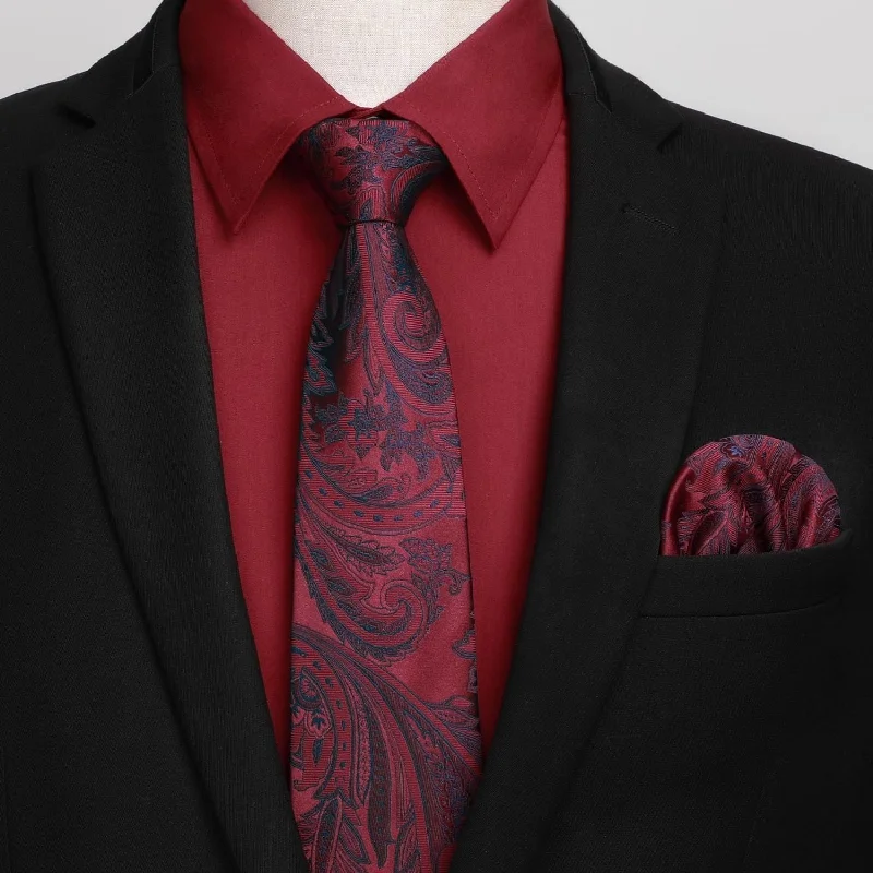 Men's Shirt with Tie Handkerchief Set - RED/PAISLEY Tailored