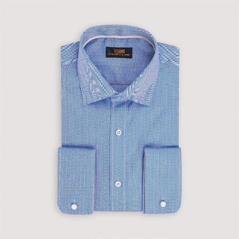 The Regal Herringbone Dress Shirt | Classic Spread Collar | Rounded French Cuff | 100% Cotton Trendy Men's Bucket