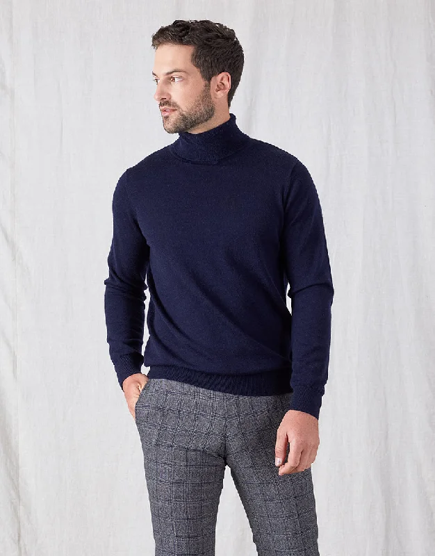 Wanaka Navy Roll Neck Jersey Polished Men's Silk