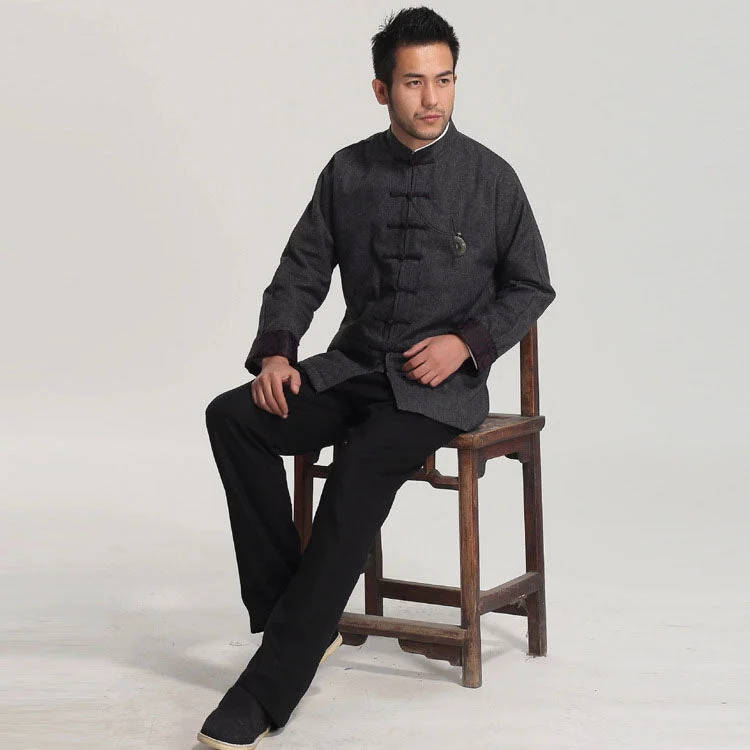 Long Sleeve Retro Woolen Chinese Style Jacket Polished Men's Satin